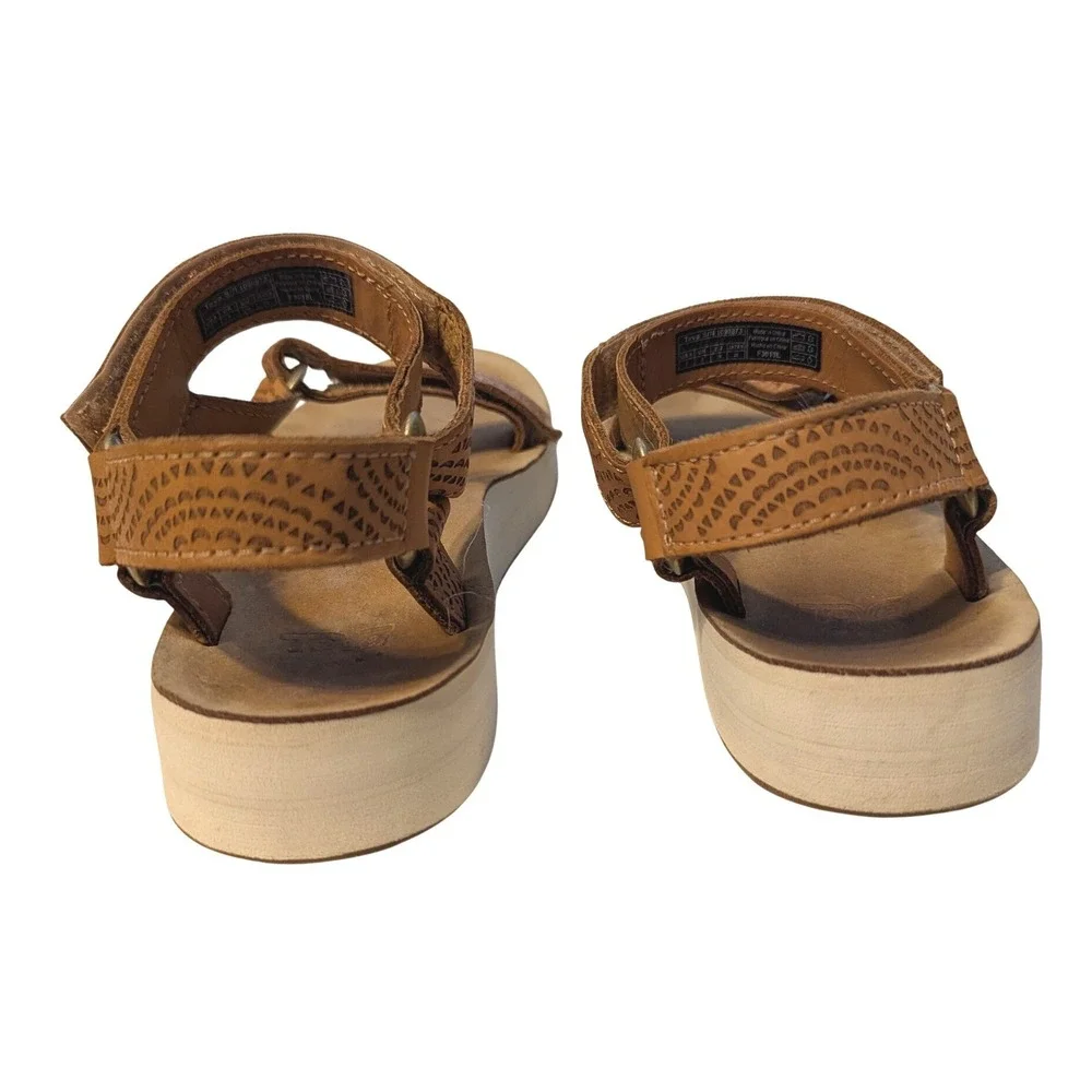 Teva Women's Size 8 Midform Universal Geometric Leather Platform Sandals Tan